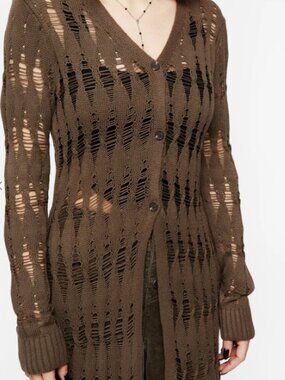 Disturbia Brown Distressed Knit Cardigan